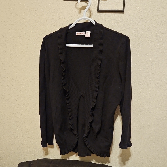 Energie Sweaters - Energie Black Ruffled Cardigan